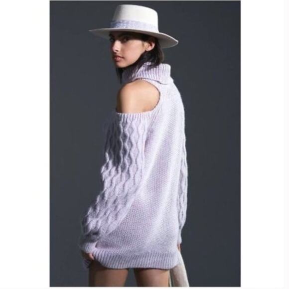 Anthropologie Pilcro Open Shoulder Cable-Knit Tunic Sweater Lavender Purple S - Picture 3 of 9